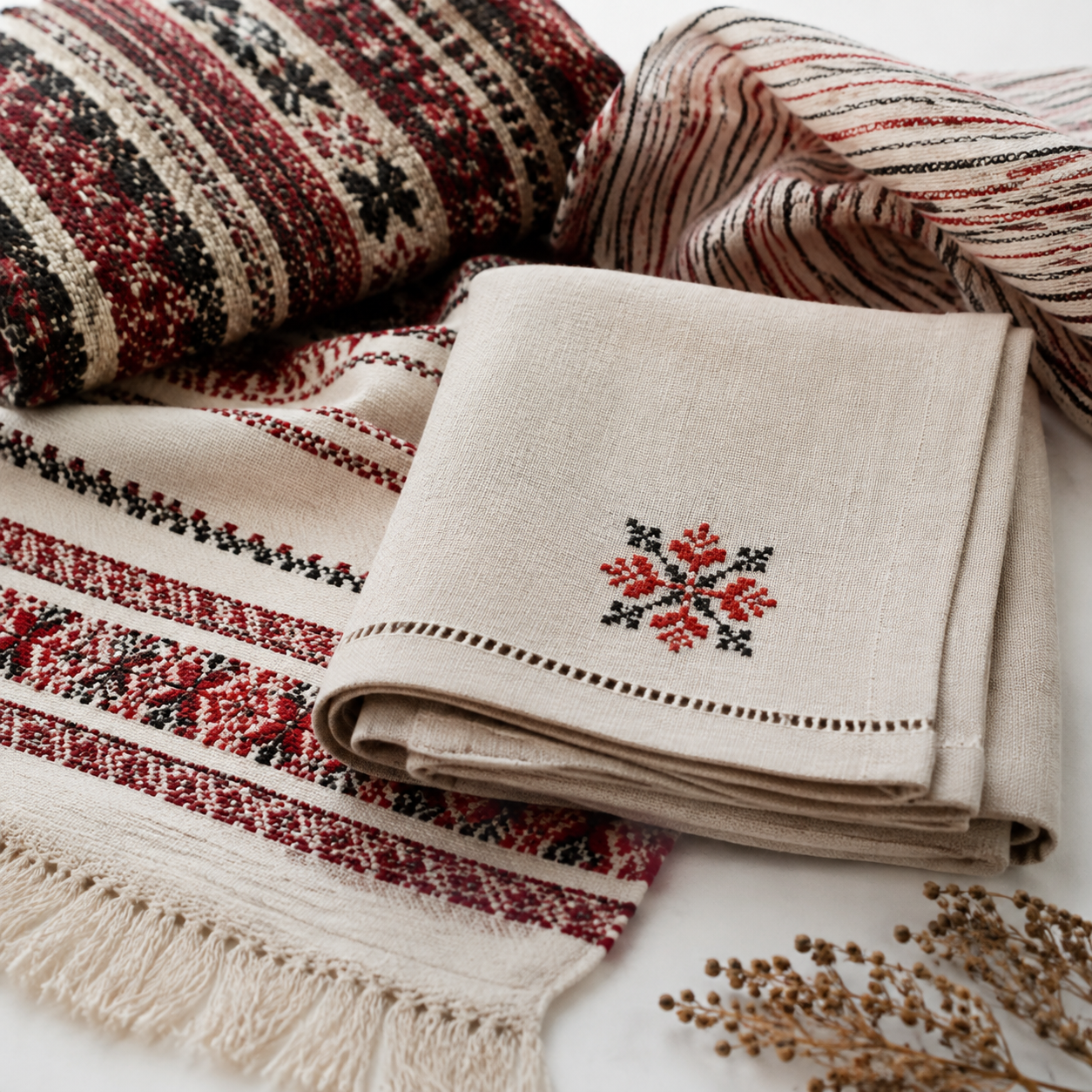 Textile naturale cu broderie artizanală